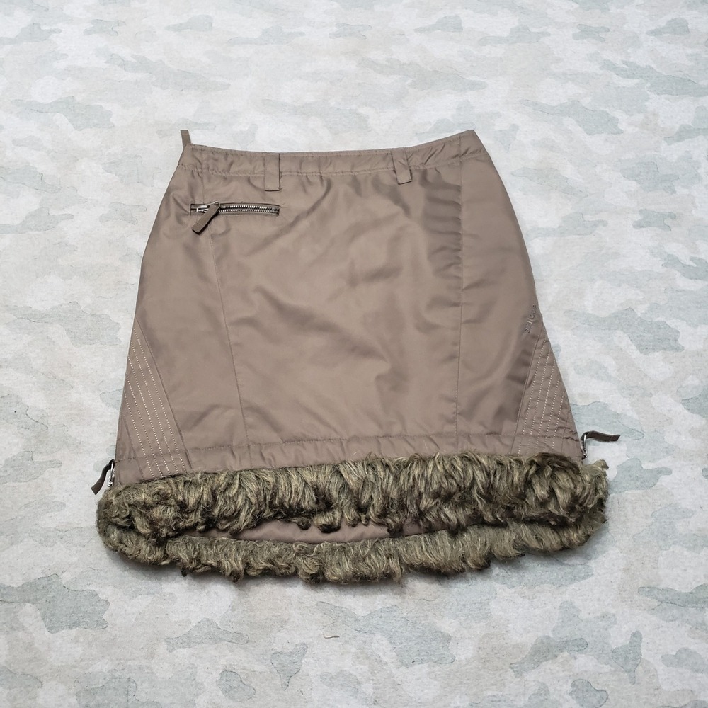SKHOOP Mini Skirt Womens Small Brown Faux Fur Trim Zip